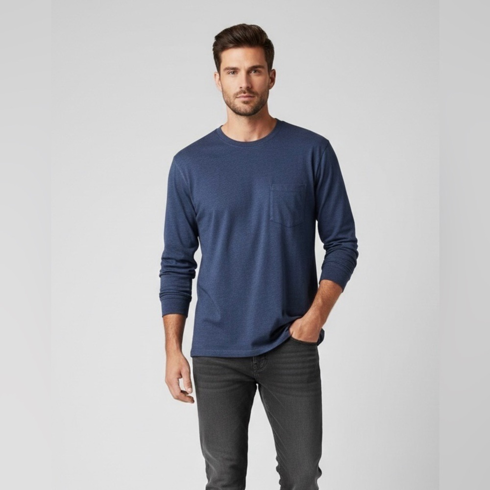 NWT Woolrich Men's Blue Long Sleeve Crew Neck Cotton Blend Shirt size XL